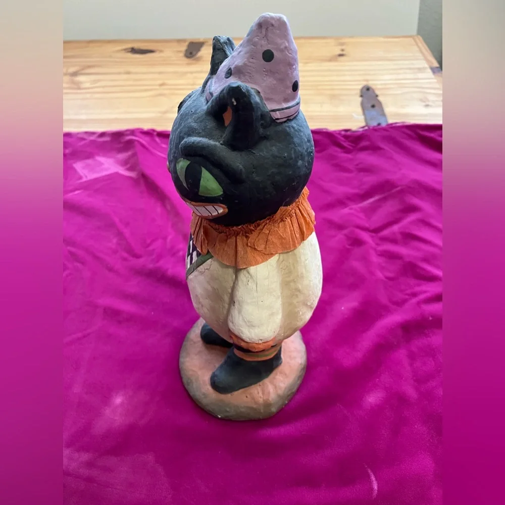 Retro Black Cat Figure“Vintage Inspired Design 11” Plaster &Crepe Paper